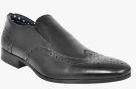 Allen Cooper Black Leather Regular Slip On Shoes Men