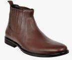 Allen Cooper Brown Leather Mid Top Boots Men