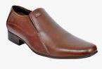 Allen Cooper Brown Leather Slip On Shoes Men