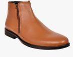 Allen Cooper Tan Leather Mid Top Boots Men