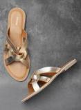 Anouk Gold Toned Solid Open Toe Flats Women