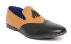 Bata Brown & Black Colourblocked Leather Semiformal Slip Ons Men