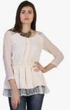 Belle Fille Cream Self Design Peplum Top Women