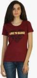 Belle Fille Maroon Printed Round Neck Tshirt Women