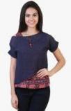 Belle Fille Navy Blue & Pink Printed Blouson Tops Women