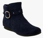 Bruno Manetti Navy Blue Solid Heeled Boots Women