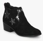 Carlton London Black Printed Heeled Boots Women