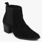 Carlton London Black Solid Suede Heeled Boots Women