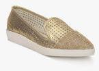 Carlton London Golden Lazer Cut Metallic Belly Shoes Women