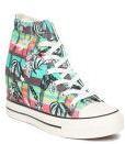 Carlton London Green Printed Canvas Mid Top Heeled Sneakers Women