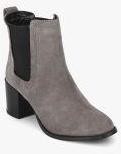 Carlton London Grey Solid Heeled Boots Women