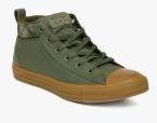 Converse Olive Solid Canvas Mid Top Sneakers Women