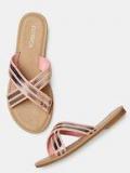 Corsica Pink Striped Open Toe Flats Women