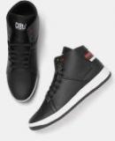 Crew Street Black Solid Mid Top Sneakers Men