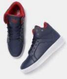 Crew Street Navy Blue Textured Mid Top Sneakers Men