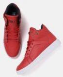 Crew Street Red Textured Mid Top Sneakers Men