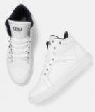 Crew Street White Textured Mid Top Sneakers Men