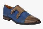 Del Mondo Blue Leather Monk Shoes Men