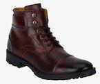 Del Mondo Burgundy Leather High Top Flat Boots Men