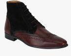 Del Mondo Maroon Leather High Top Flat Boots Men