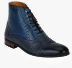 Del Mondo Navy Blue Leather High Top Flat Boots Men