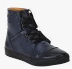 Del Mondo Navy Blue Leather Mid Top Flat Boots Men