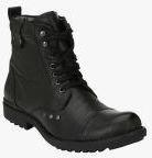 Delize Black Leather Mid Top Flat Boots Men