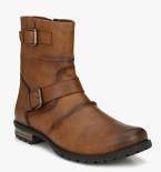 Delize Brown Leather High Top Flat Boots Men