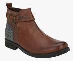 Delize Brown Leather Mid Top Flat Boots Men