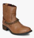 Delize Brown Solid Heeled Boots Women