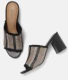 Dressberry Black Striped Heeled Mules Women