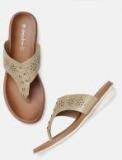 Dressberry Gold Toned Embellished T Strap Flats Women