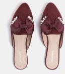 Dressberry Maroon Solid Mules with Embellished & Bow Detail women