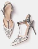 Dressberry Off White & Grey Embroidered Pumps Women