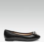 Dune London Black Snakeskin Texture Ballerinas With Bow Detail Women