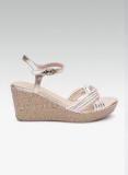 Dune London Rose Gold Toned & White Striped Wedges Women