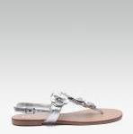 Dune London Silver Toned Floral Applique T Strap Flats Women