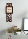 Ecraftindia Brown Handcrafted Square Textured Analogue Wall Clock Women