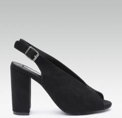 Elle Black Solid Heeled Peep Toes women