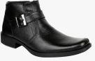 Escaro Black Leather Mid Top Flat Boots Men