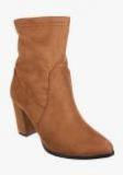 Flat N Heels Tan Solid Heeled Boots Women