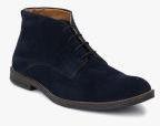 Hirels Navy Blue Leather Mid Top Flat Boots Men