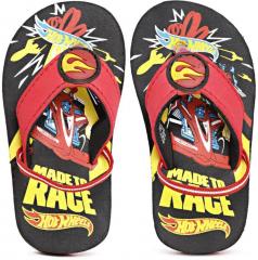 Hot Wheels Boys Black & Red Printed Thong Flip Flops