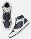 Hrx By Hrithik Roshan Navy Blue & White Colourblocked Synthetic Mid Top Sneakers Men