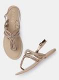 Imara Beige Solid T Strap Flats Women