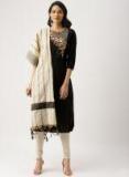 Imara Black & Beige Embroidered Kurta With Churidar & Dupatta Women