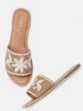 Imara Brown & White Woven Design Open Toe Flats Women