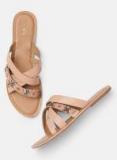 Imara Pink Embellished Open Toe Flats Women