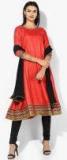 Imara Red & Black Solid Kurta With Churidar & Dupatta Women