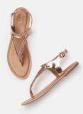 Imara Rose Gold Toned Solid T Strap Flats Women